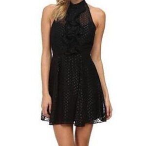 BCBG Generation sz 2 illusion neckline black dress/keyhole back/high neckline